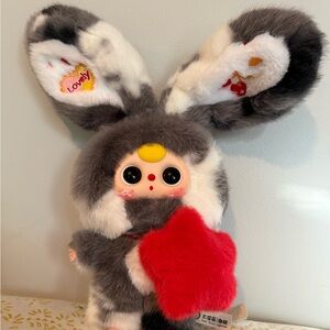 Baby Three Lily Rabbit Town V3 ‘Lovely’ Gray & White Plush Bunny Keychain.